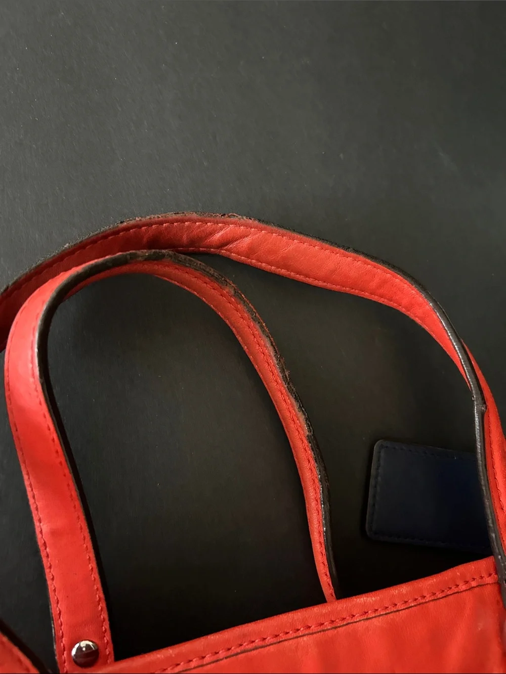 Coach Orange-Red Leather Shoulder Tote with Front Zip Pocket